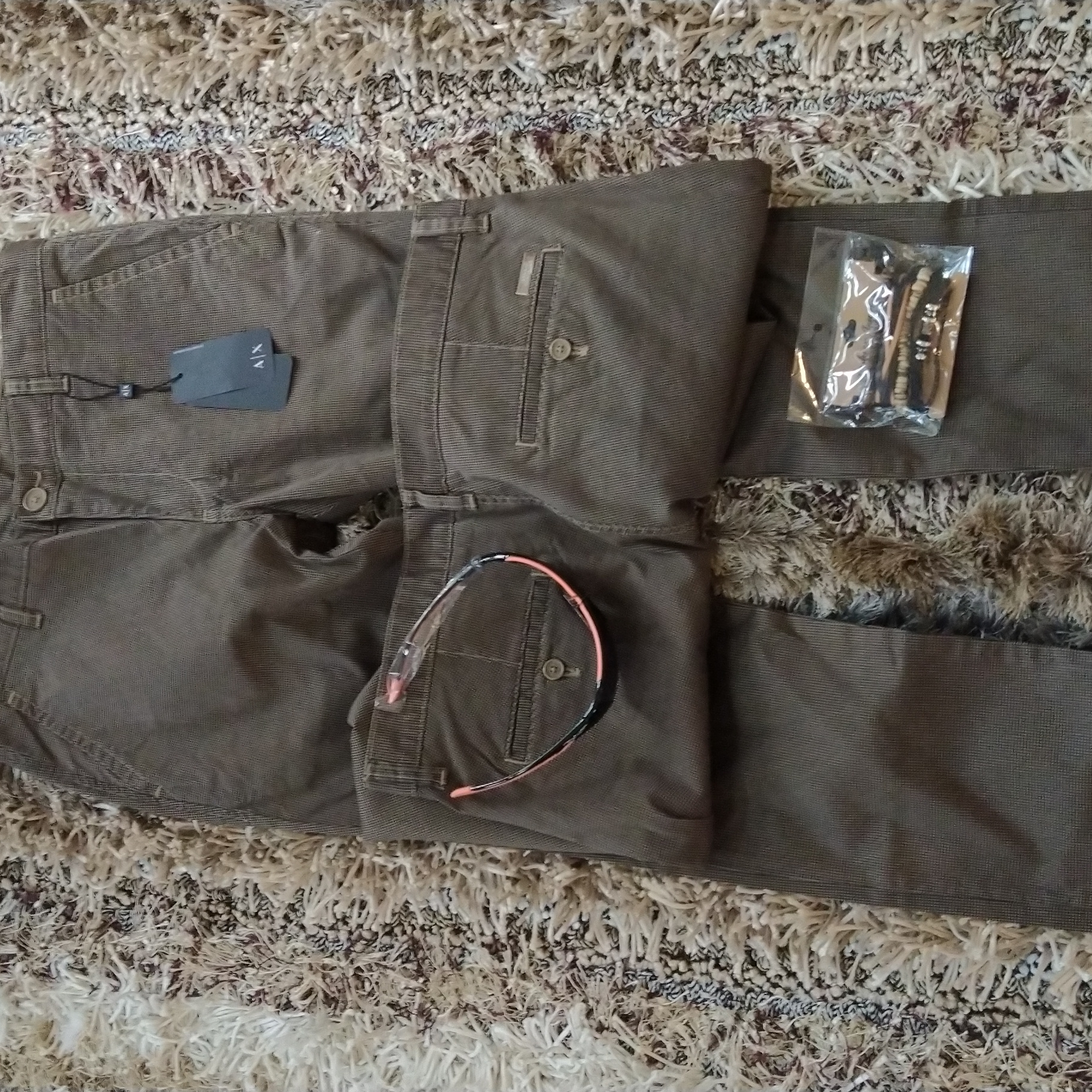 A/X Armani Exchange Brown Houndstooth Fabric Skinny Fit Jeans +Bonuses